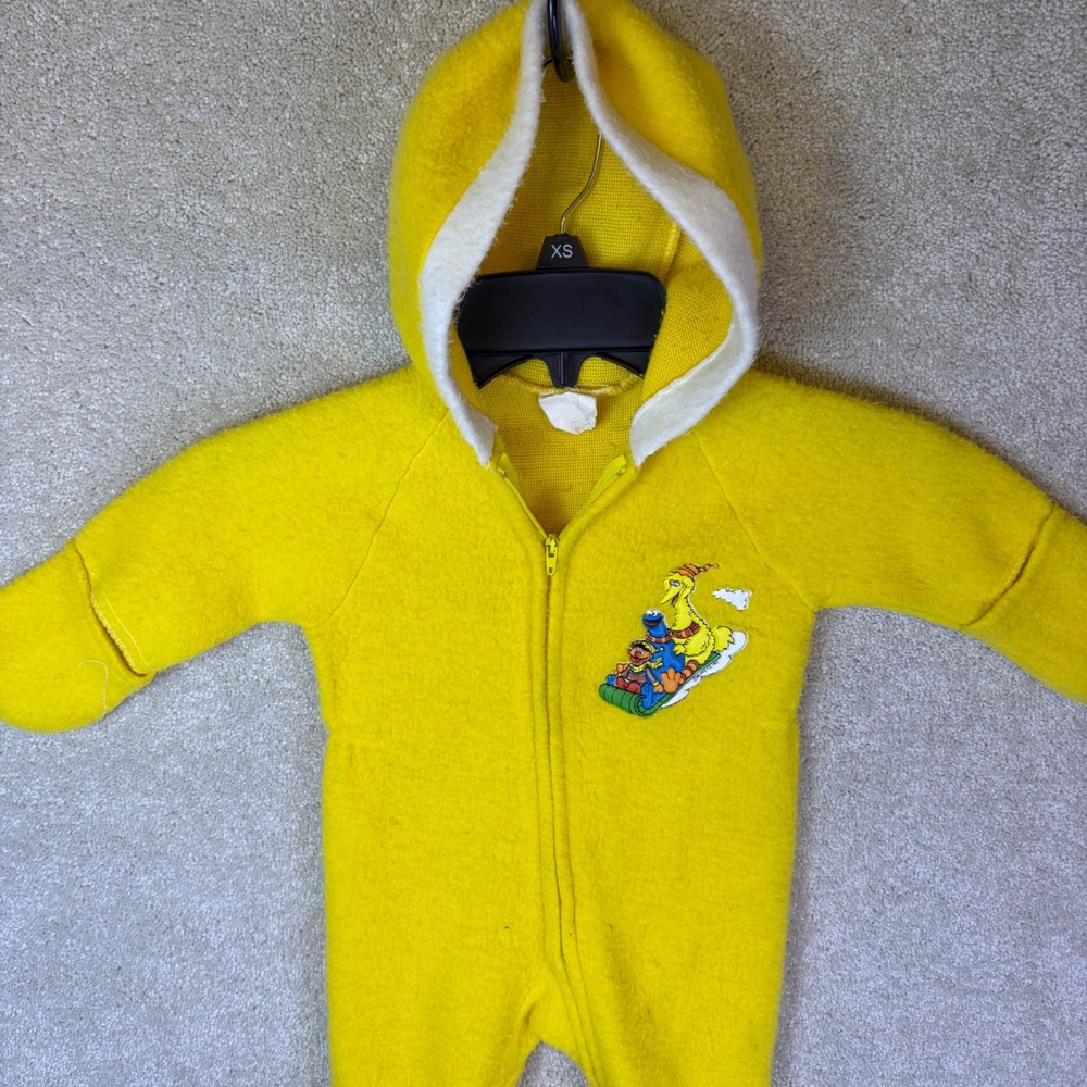 Vtg Sesame Street Romper Baby 6-9M 1980s Yellow Big Bird Cookie Monster Ernie